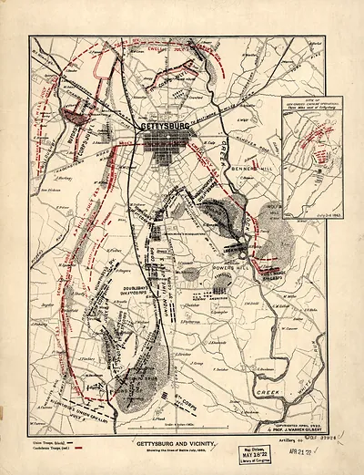 Gettysburg and Vicinity, Showing the Lines of Battle July 1863