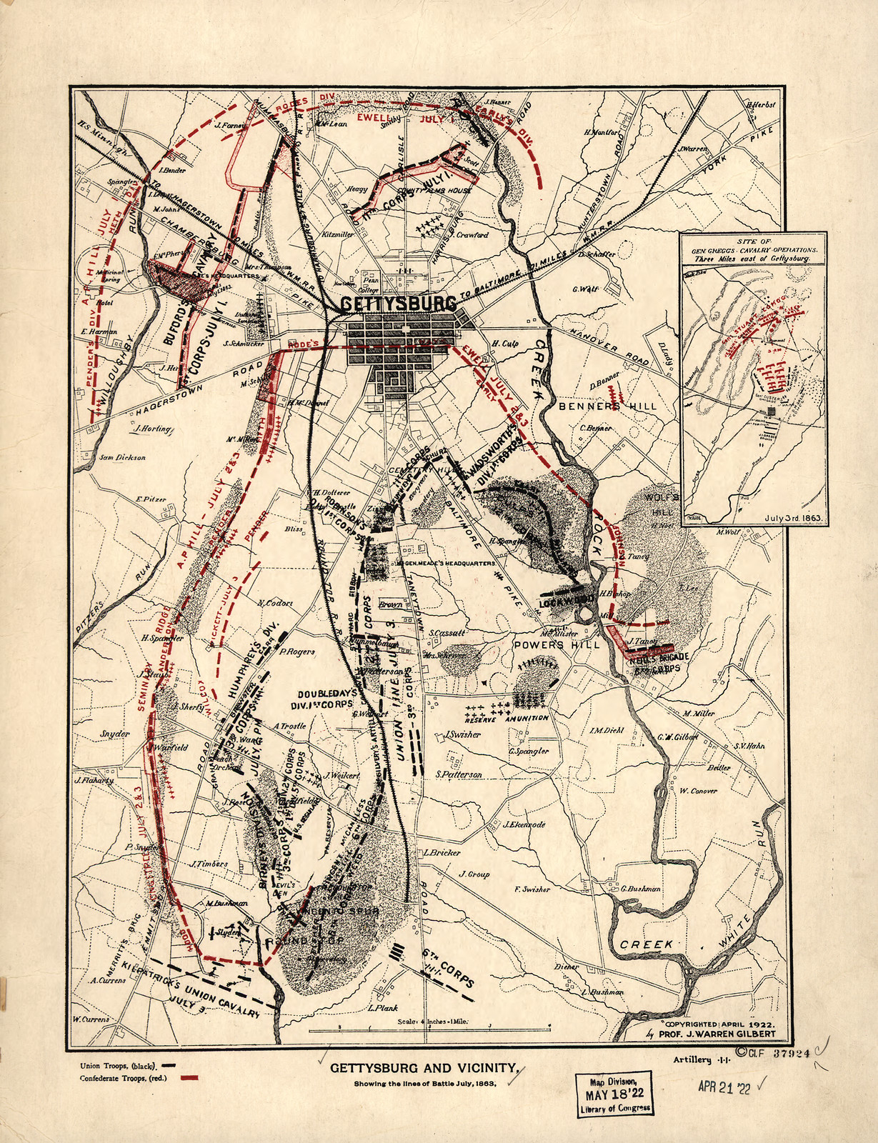 Gettysburg and Vicinity, Showing the Lines of Battle July 1863, 1922 — historic image