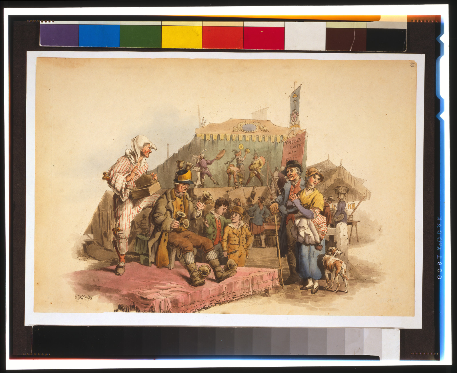 [Couple at fair looking at a clown and a bell ringer], [1808] — historic print