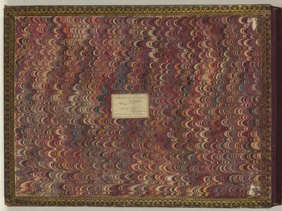 Marbled paper book cover with Library of Congress label