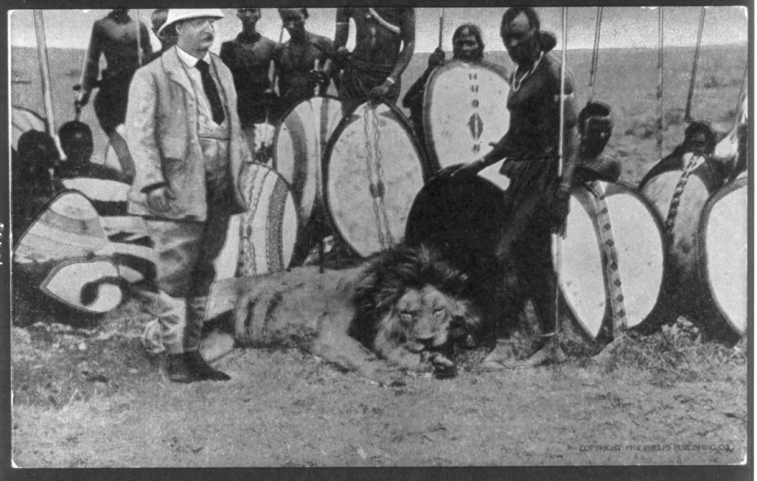 Pres. Theodore Roosevelt in Africa: Lion hunt on Athi Plains, c1910. — historic print