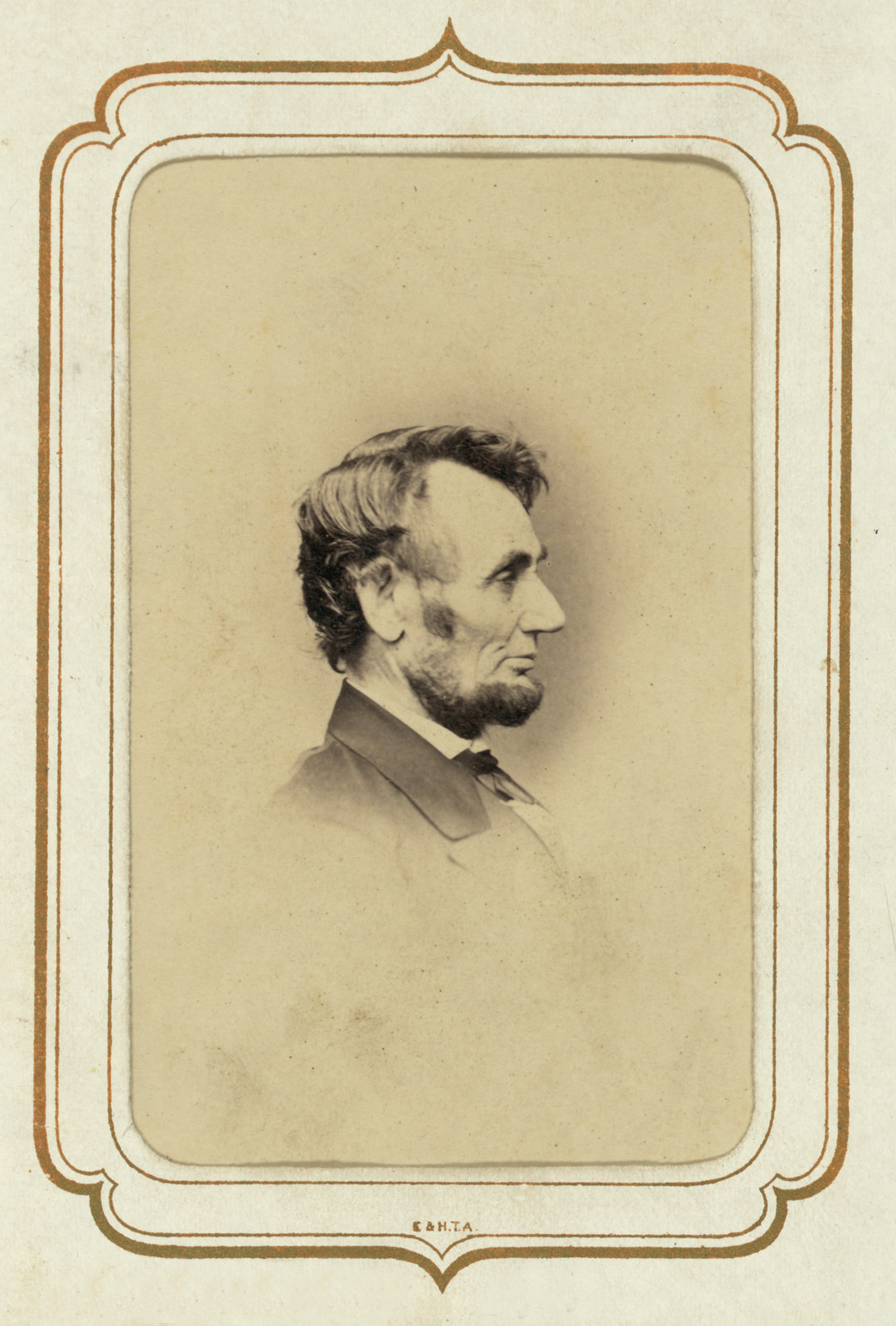 Profile portrait of a bearded man, sepia carte de visite — historic image