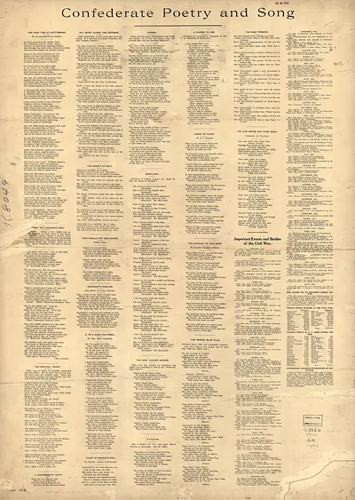 Confederate Poetry and Song printed broadside with verses
