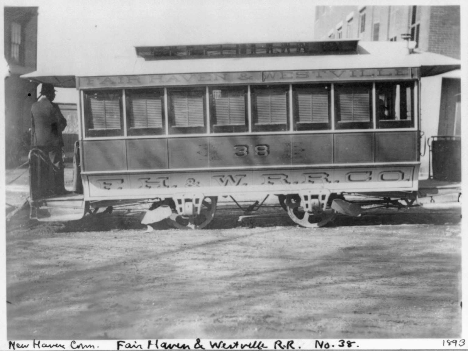 [Conn. - New Haven - horse-drawn street railways cars of Fair Haven and Westville RR: car no. 38] — historic photograph