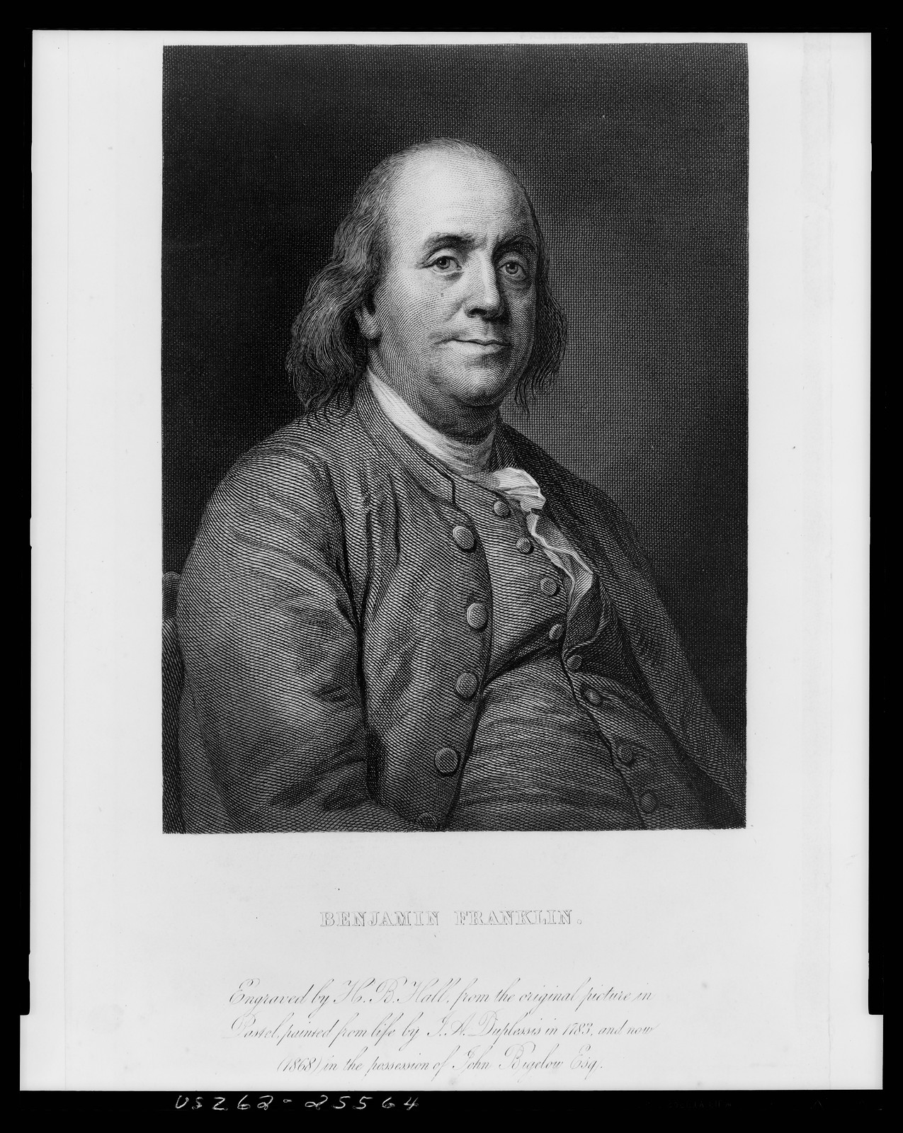 Benjamin Franklin, 1868 — antique engraving