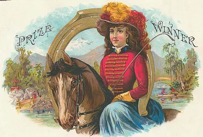 Prize Winner cigar label with woman riding a horse