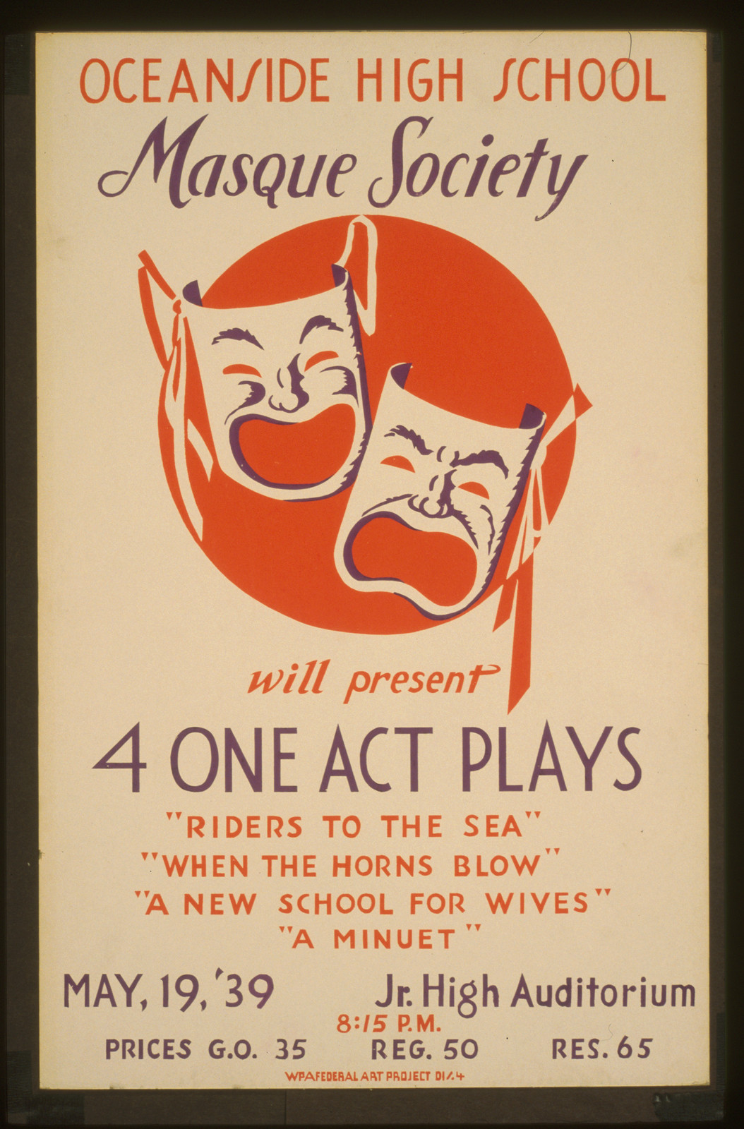 Oceanside High School Masque Society will present 4 one act plays Riders to the sea W — vintage poster