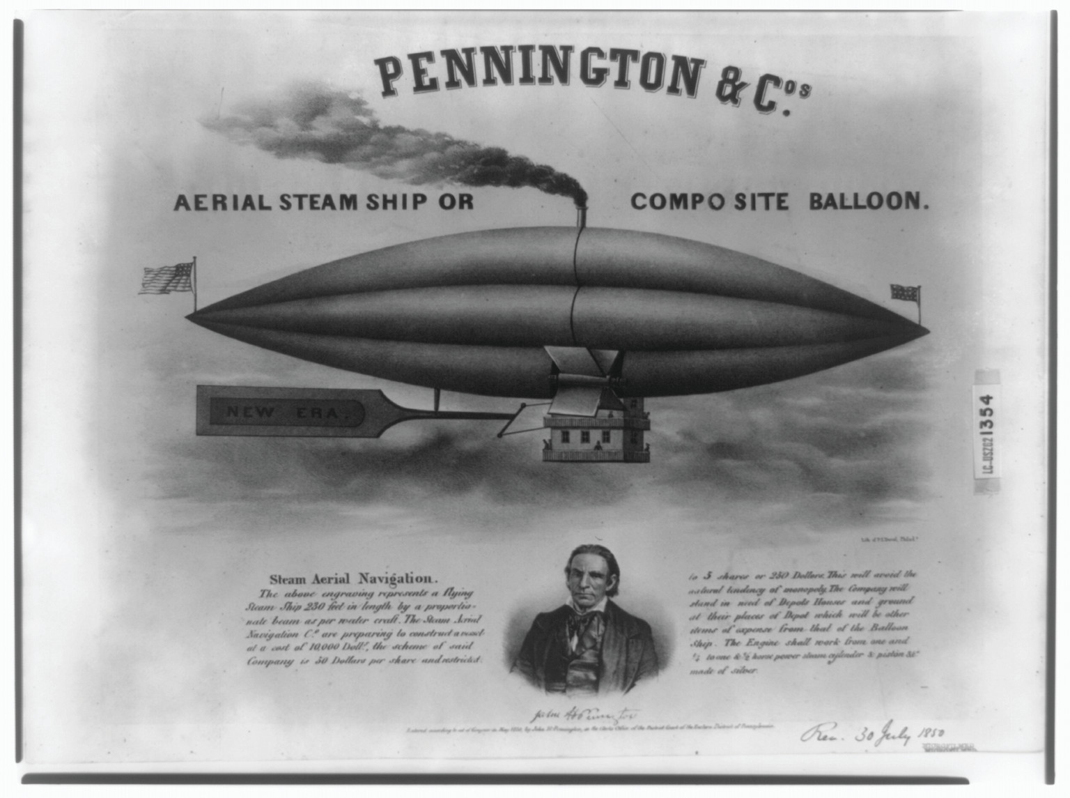 Pennington & Cos. aerial steam ship or composite ballon, c1850. — historic print