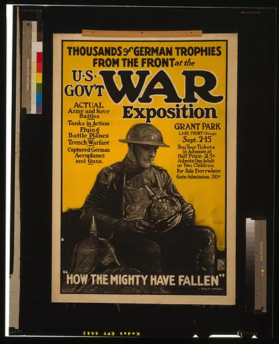 Thousands of German trophies from the front at the U.S. govt war exposition / Philip Lyford Illinois Litho. Co. Chicago.