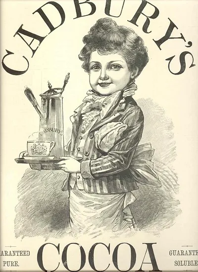 Cadbury's Cocoa advertisement with child waiter holding tray