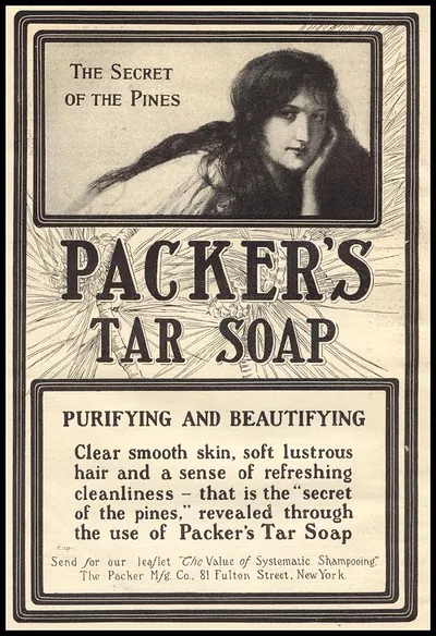 Packer's Tar Soap advertisement: The Secret of the Pines