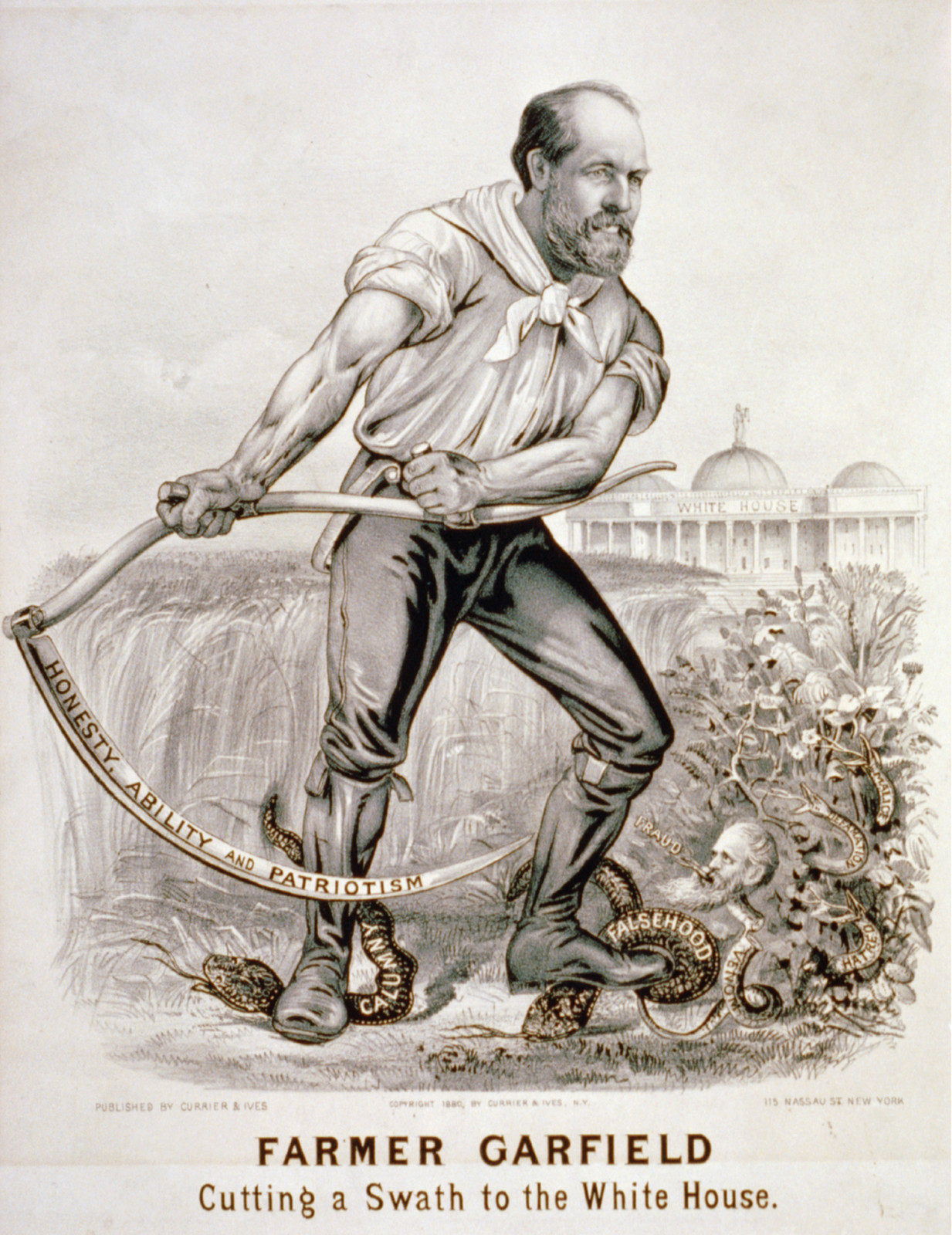 Farmer Garfield: Cutting a swath to the White House, New York : Published by Currier & Ives, c1880. — antique lithograph