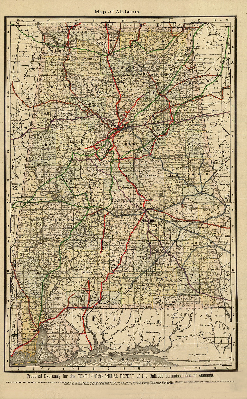 Map of Alabama., Alabama, 1888, 1888 — antique map