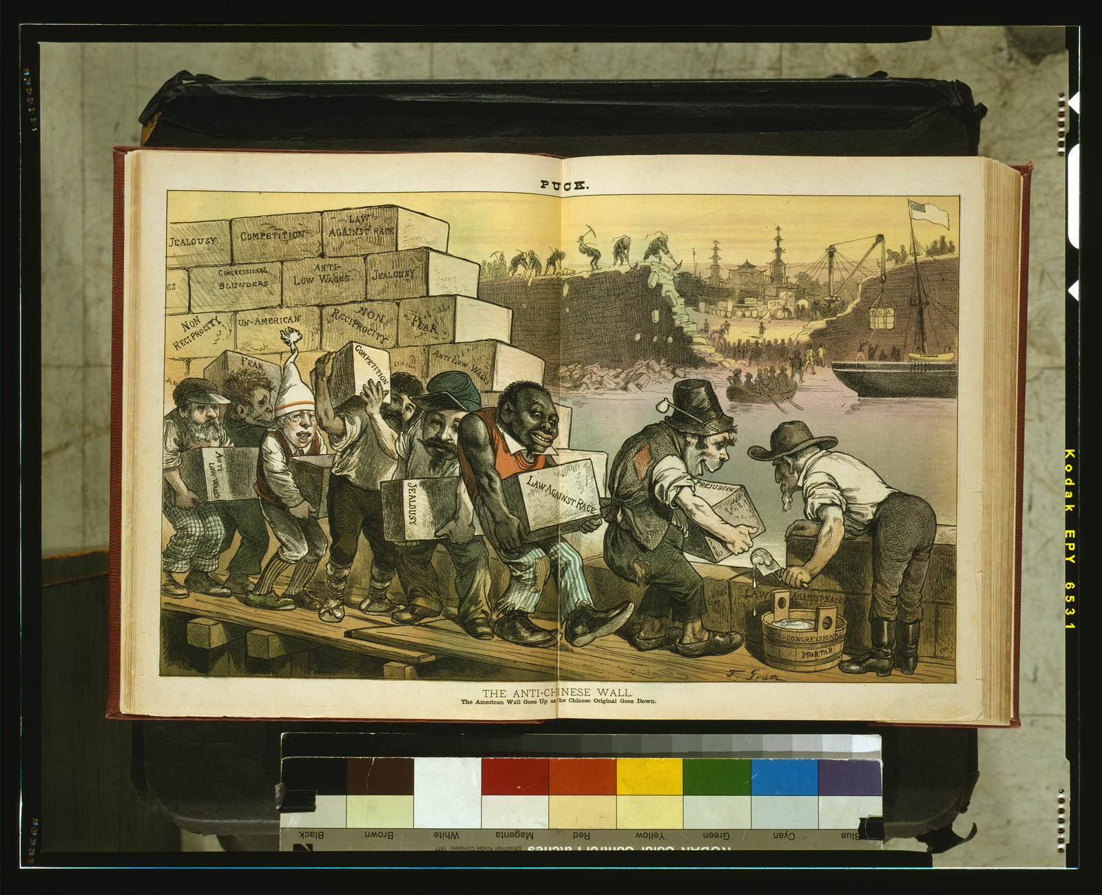 The anti-Chinese wall--The American wall goes up as the Chinese original goes down / F. Grätz., [1882] — antique lithograph