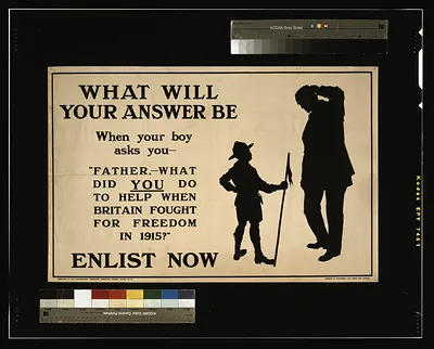 What Will Your Answer Be: WWI recruiting poster, Enlist Now