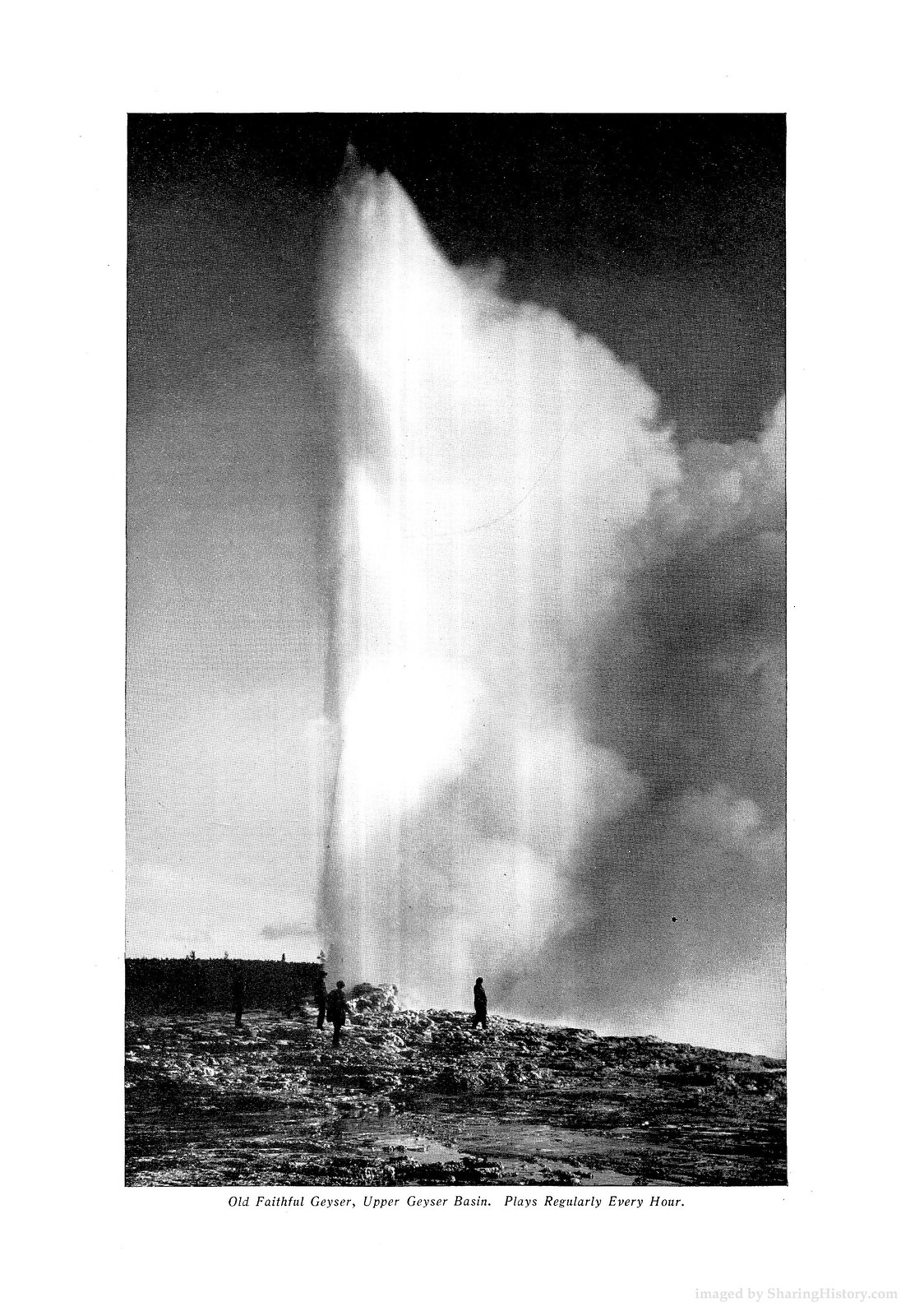Old Faithful Geyser, Upper Geyser Basin, erupting — historic image