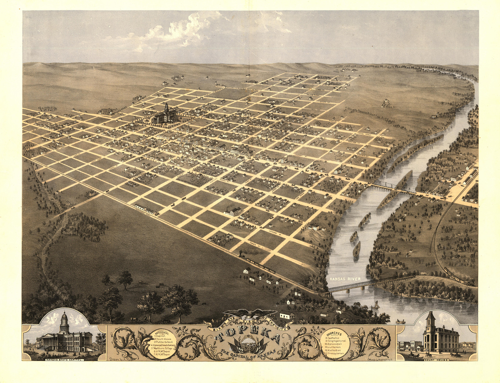 Topeka, Kansas, 1869, 1869 — antique map