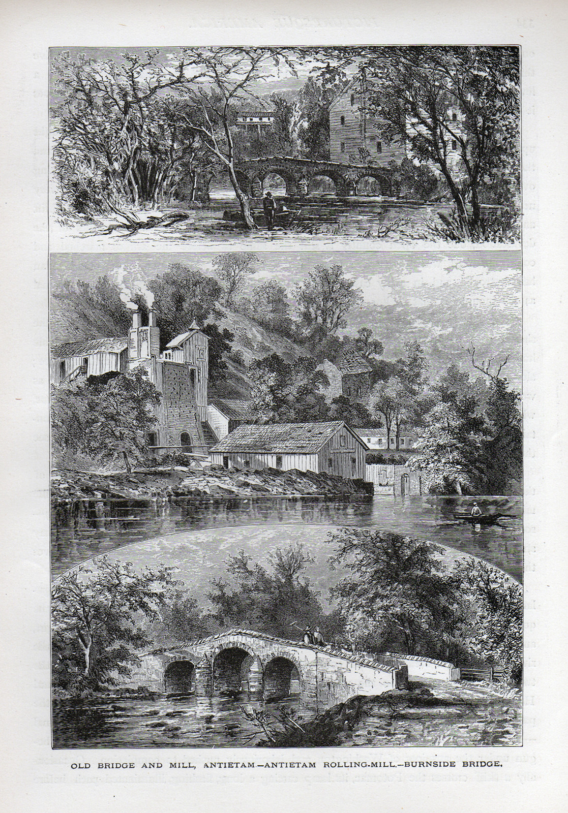 Old Bridge and Mill, Antietam; Antietam Rolling-Mill; Burnside Bridge — historic image