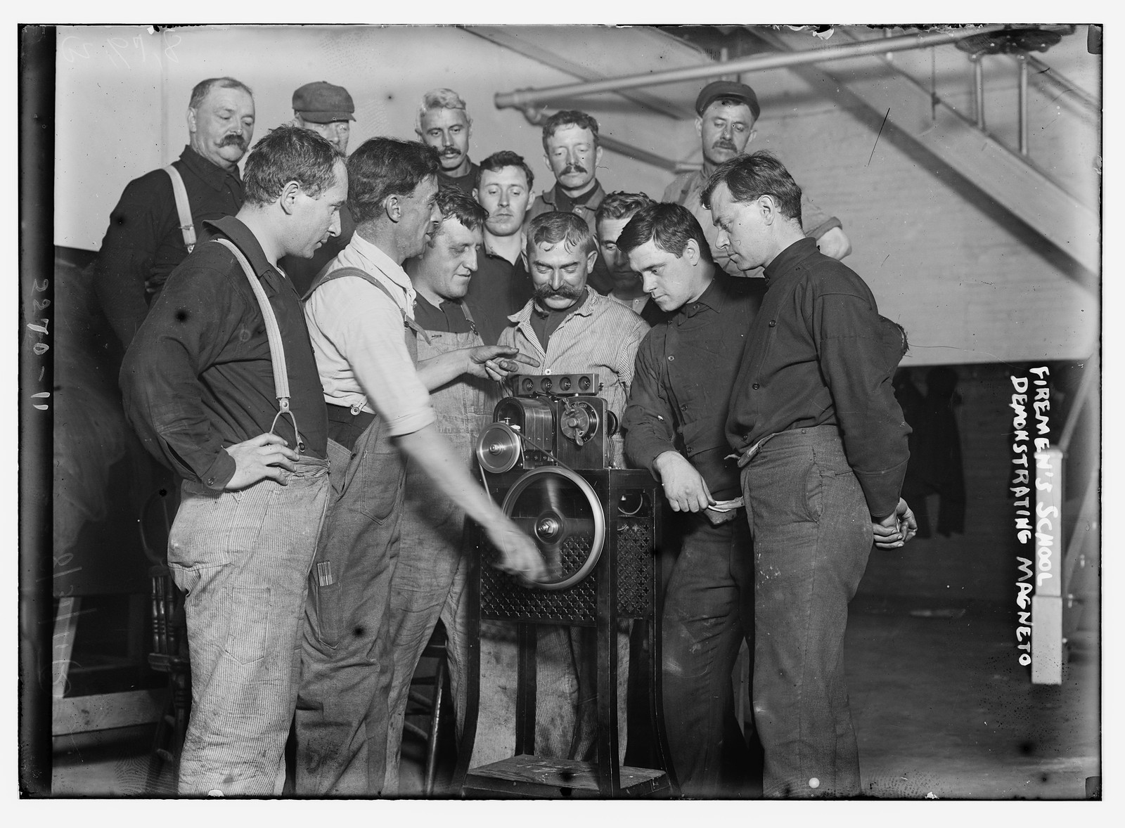Fireman's School - demonstrating magneto, n/a — historic photograph