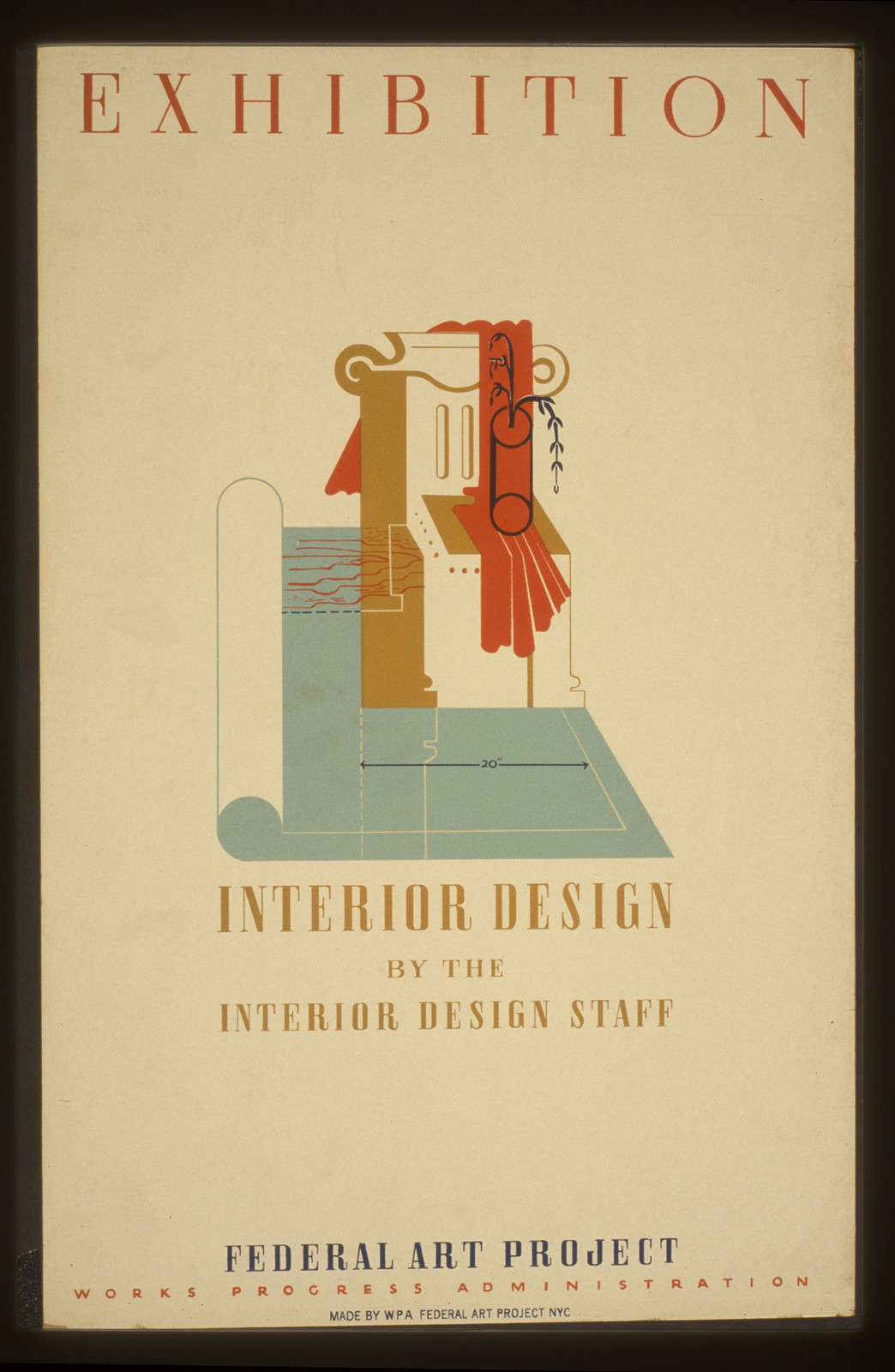 Exhibition Interior design by the interior design staff Federal Art Project Works Pro, 1936 — vintage poster