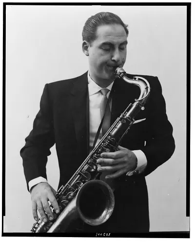 [Sid Caesar, half-length portrait, standing, facing right, playing saxophone]