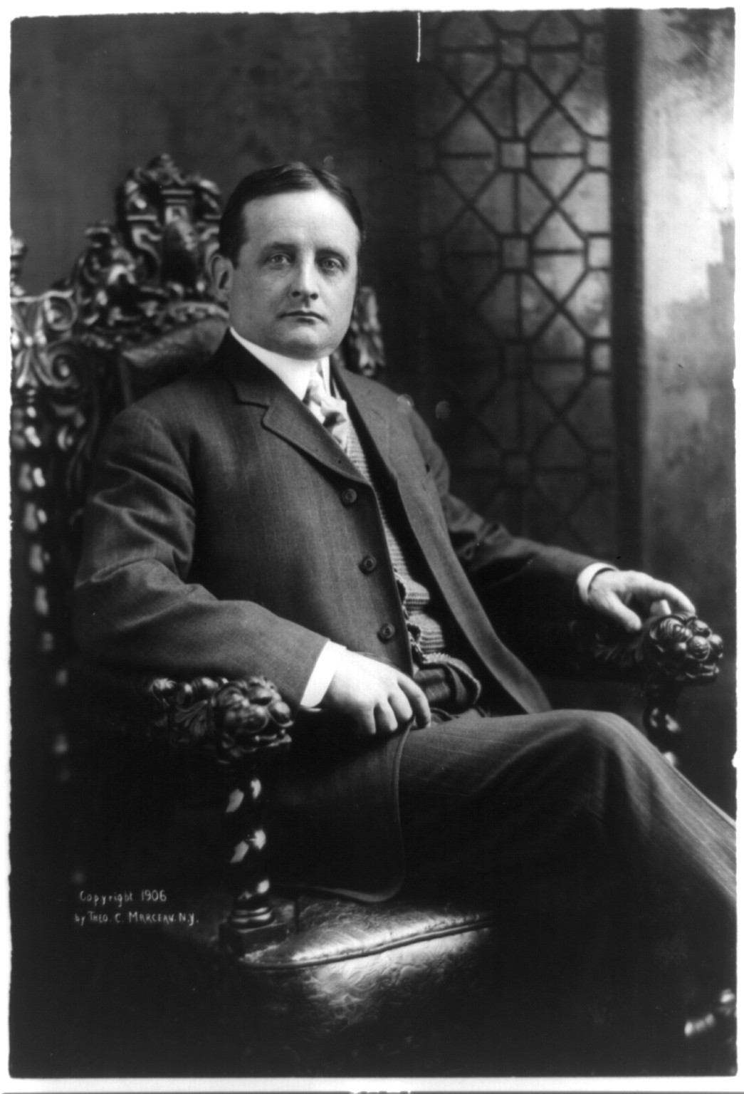 [John F. Fitzgerald, mayor of Boston, three-quarter length portrait, seated, facing right] / Theo. C. Marceau, N.Y., c1906. — historic photograph