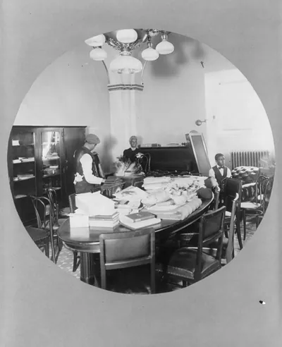 [Maintenance Section of U.S. Capitol: cleaning up House Minority Room]