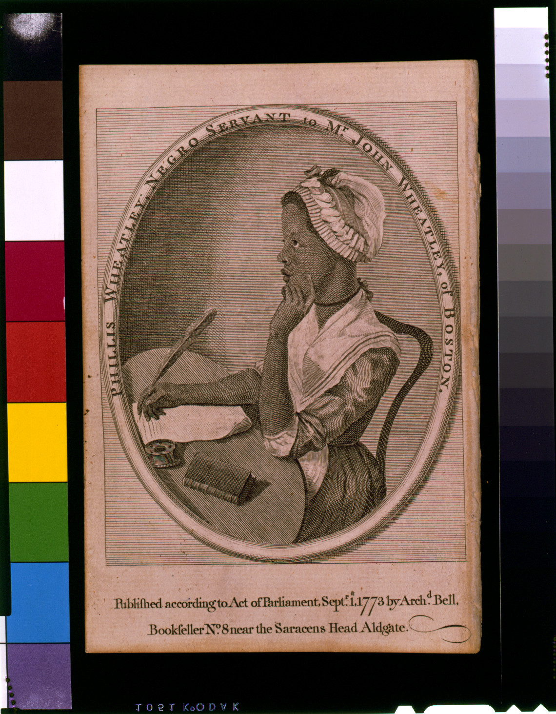 Phillis Wheatley, Negro servant to Mr. John Wheatley, of Boston, [London], Archd. Bell, 1773 Sept. 1. — antique engraving