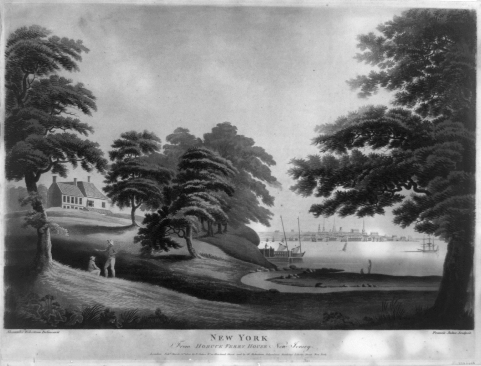 New York from Hobuck Ferry house New Jersey, [no date recorded on shelflist card] — historic print