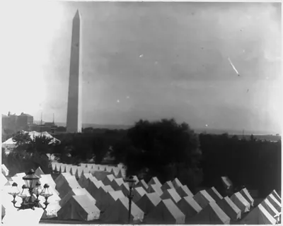 Washington Monument, view with Grand Army Encampment on grounds
