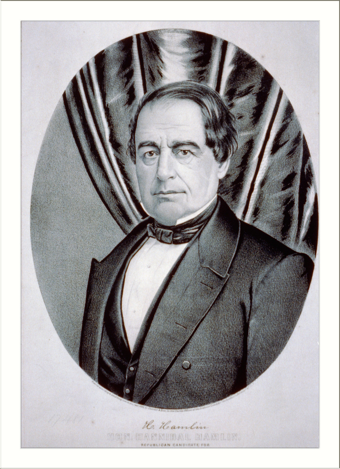 Hon. Hannibal Hamlin: Republican candidate for vice president of the United States, New York : Published by Currier & Ives, c1860. — antique lithograph