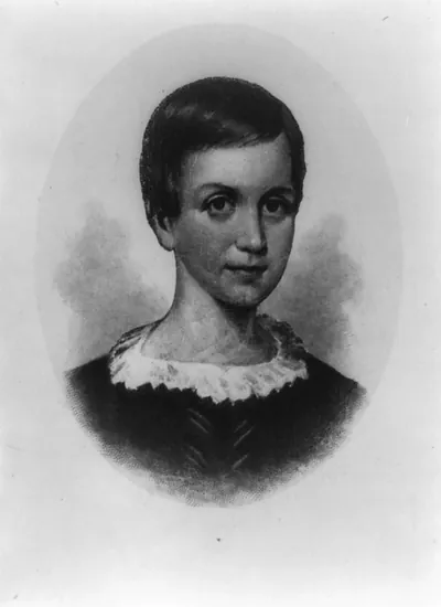 [Emily Dickinson, head-and-shoulders portrait, facing right]