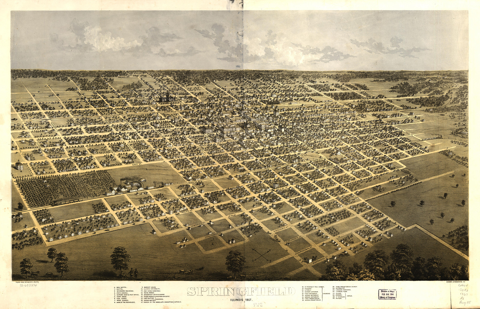 Springfield, Illinois, 1867, 1867 — antique map