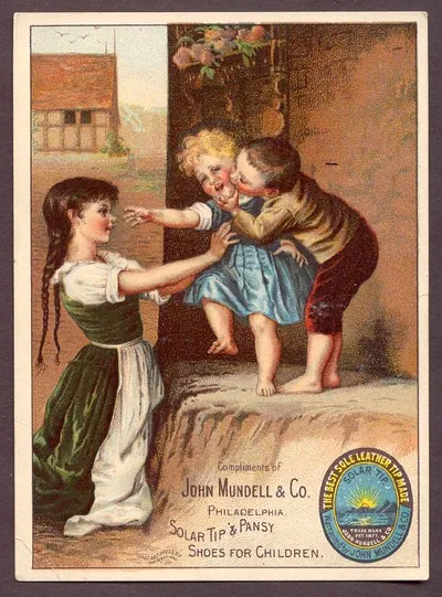 Trade card for Solar Tip and Pansy children's shoes by John Mundell & Co.
