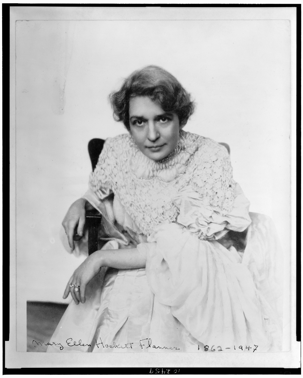 [Mary Ellen Hockett Flanner, mother of Janet Flanner, three-quarter length portrait, seated, facing front], [ca. 1900] — historic photograph