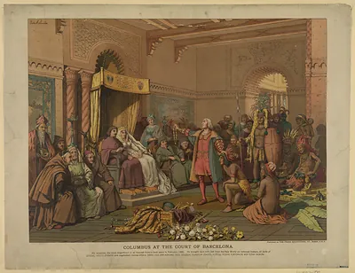 Columbus at the Court of Barcelona, chromolithograph print
