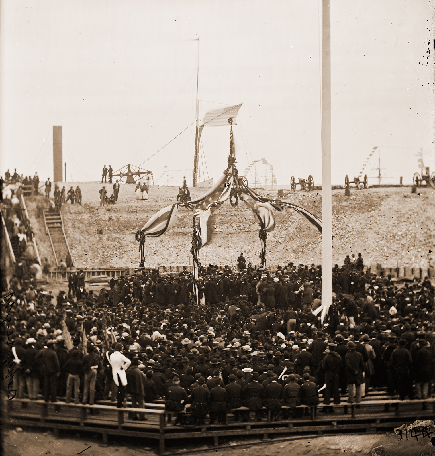 Charleston South Carolina. Flag-raising ceremony at Fort Sumter. (Generals Robert A, 1865 — historic photograph
