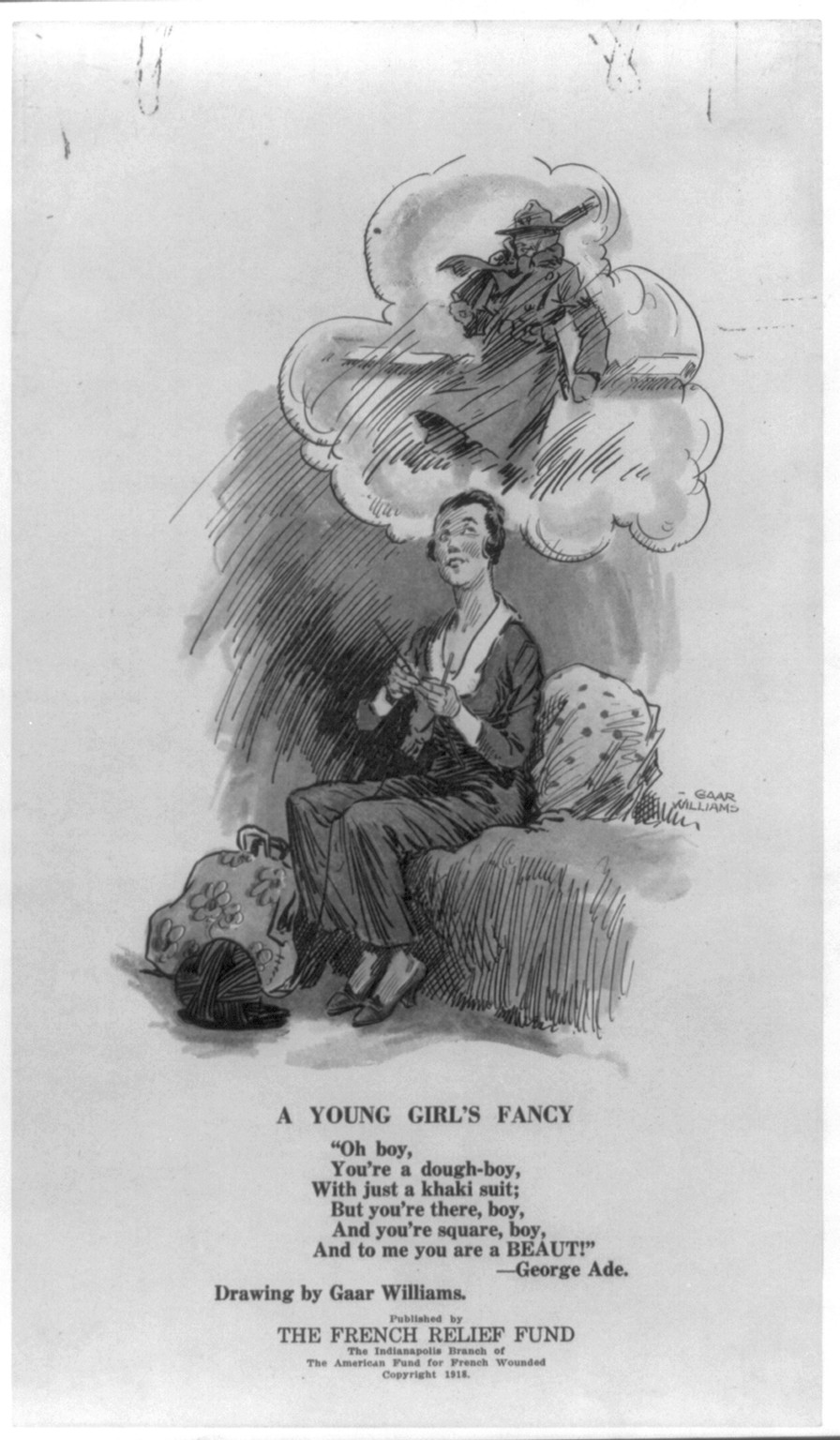 [Humorous illustrated poems by George Ade and William Herschell relating to U.S. soldiers in World War I - love letters, Valentines, patriotism] — antique lithograph