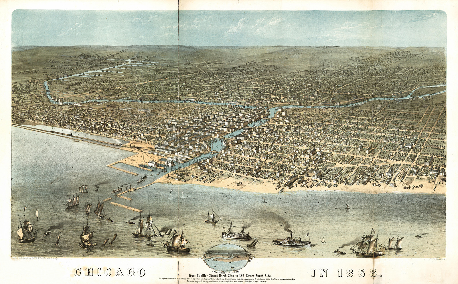 Chicago, Illinois, 1868, 1868 — antique map