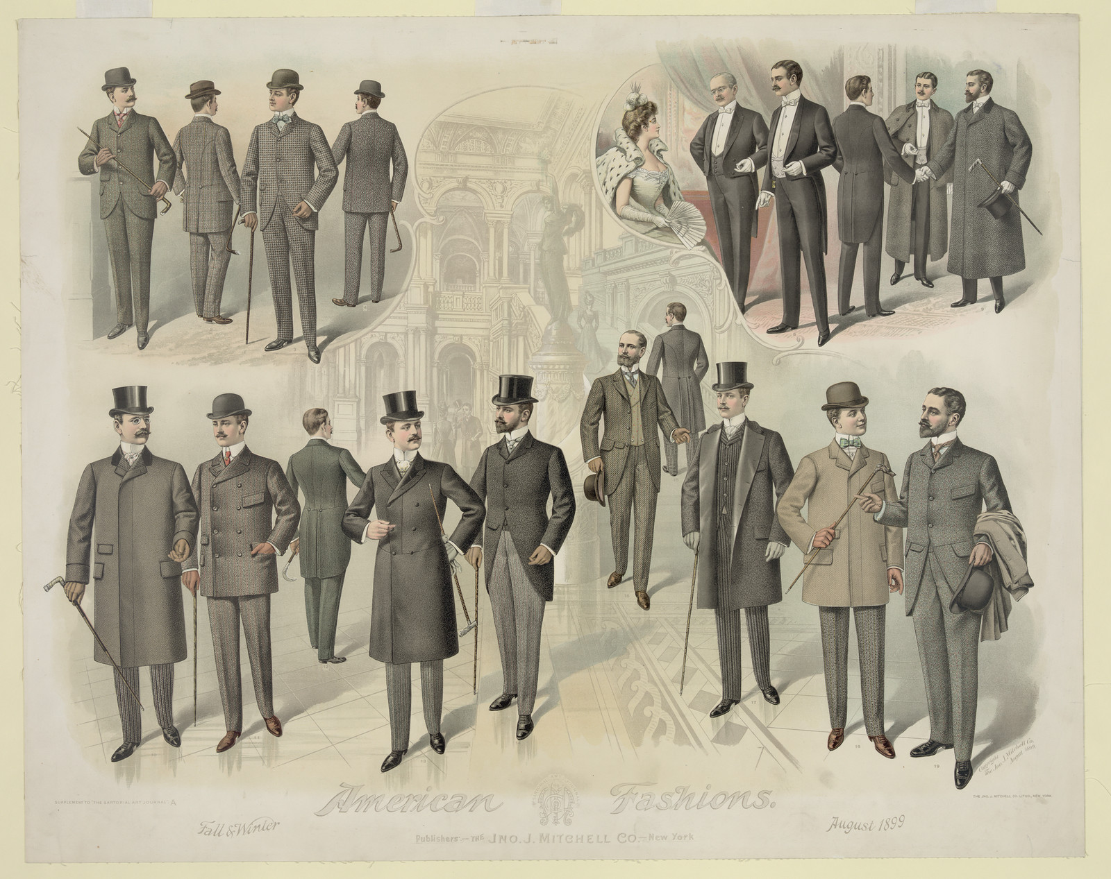 American Fashions, August 1898 men's fashion plate — historic image