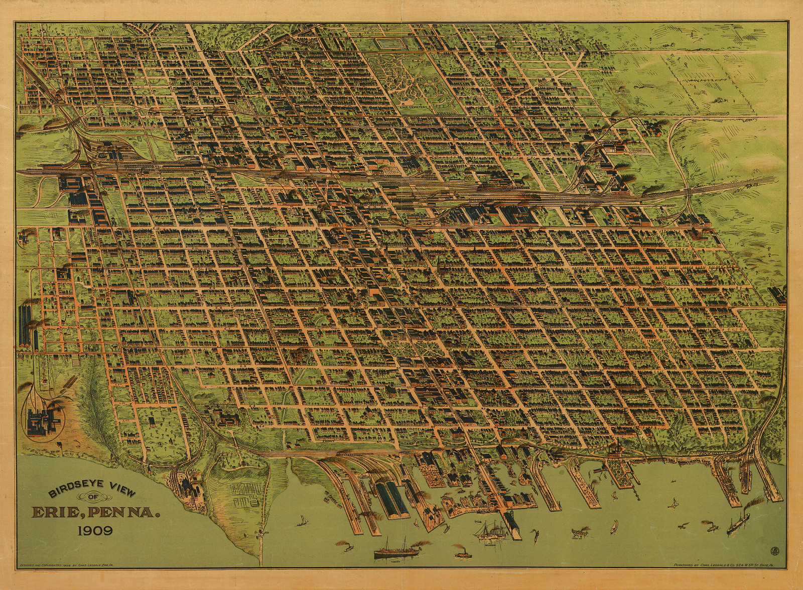 Birdseye View of Erie, Penna. 1909, 1909 — antique map