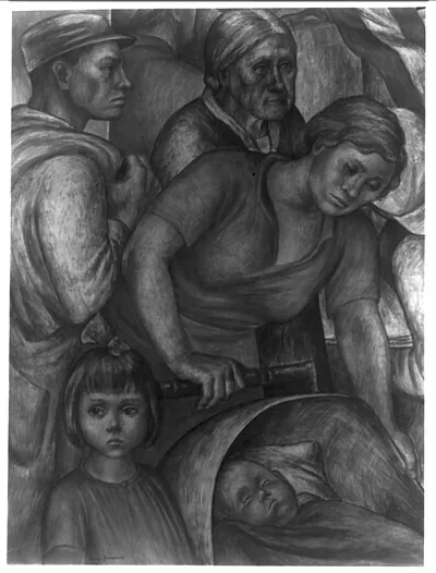 [Unidentified mural painting showing man, 2 women, girl and baby]