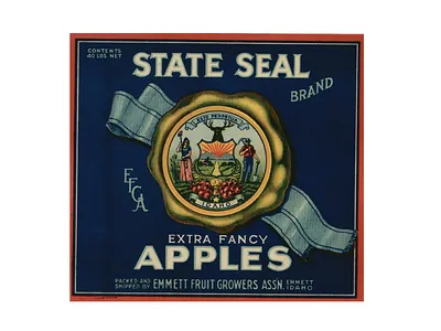 State Seal Brand Extra Fancy Apples crate label