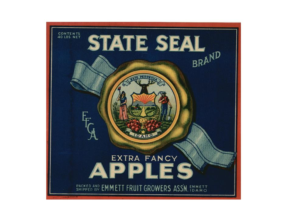 State Seal Brand Extra Fancy Apples crate label — historic image