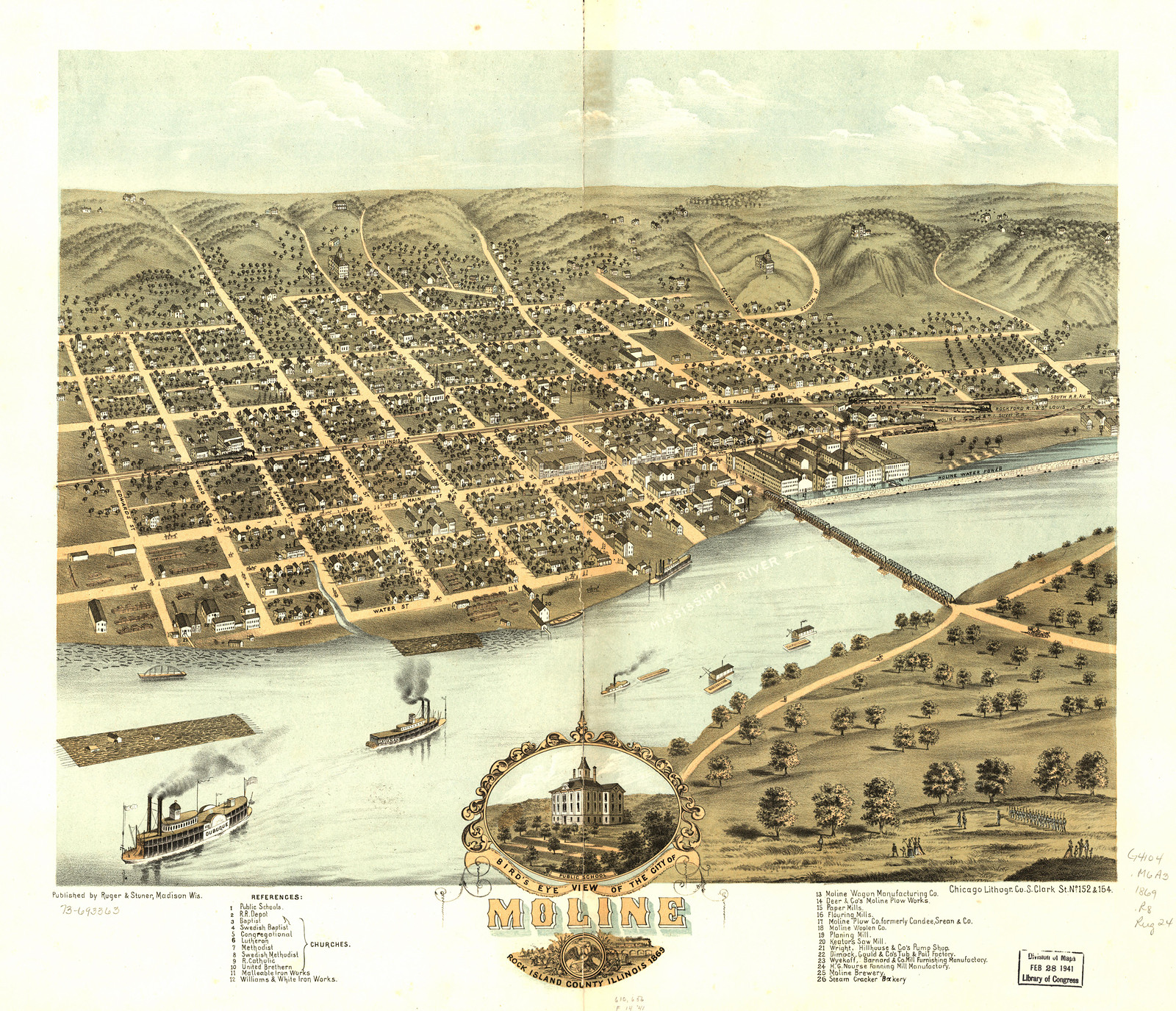 Moline, Illinois, 1869, 1869 — antique map