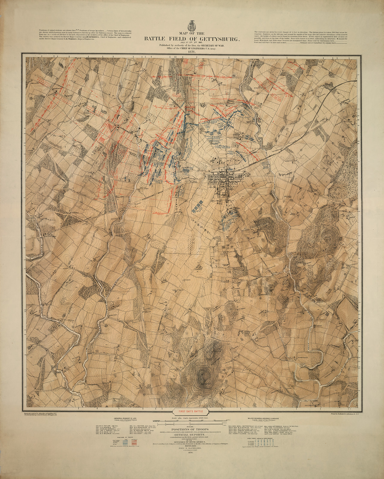 Map of the Battle Field of Gettysburg, 1876 — antique map