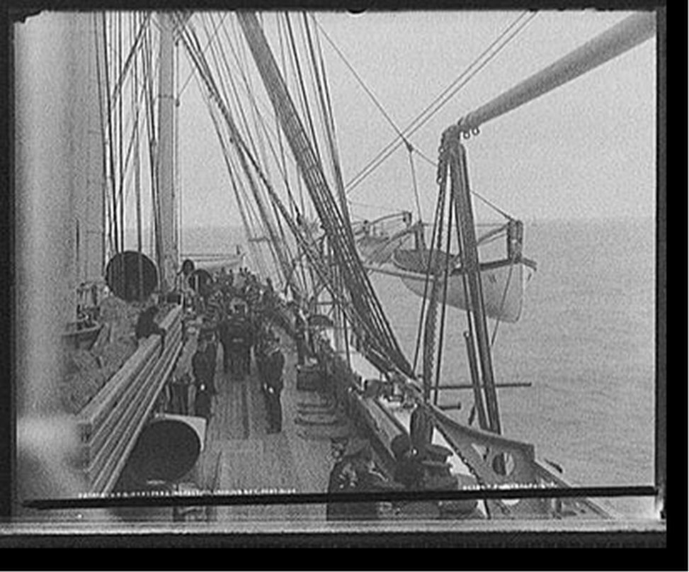 U.S.S. Hartford, inspection, looking aft., port side, [between 1890 and 1901] — historic photograph