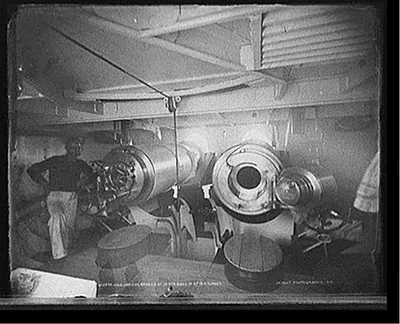 U.S.S. Oregon, breech of 13-inch guns in after turret
