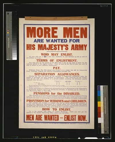 More men are wanted for his majesty's army [...] Men are wanted - enlist now / H.W. & V. Ld.
