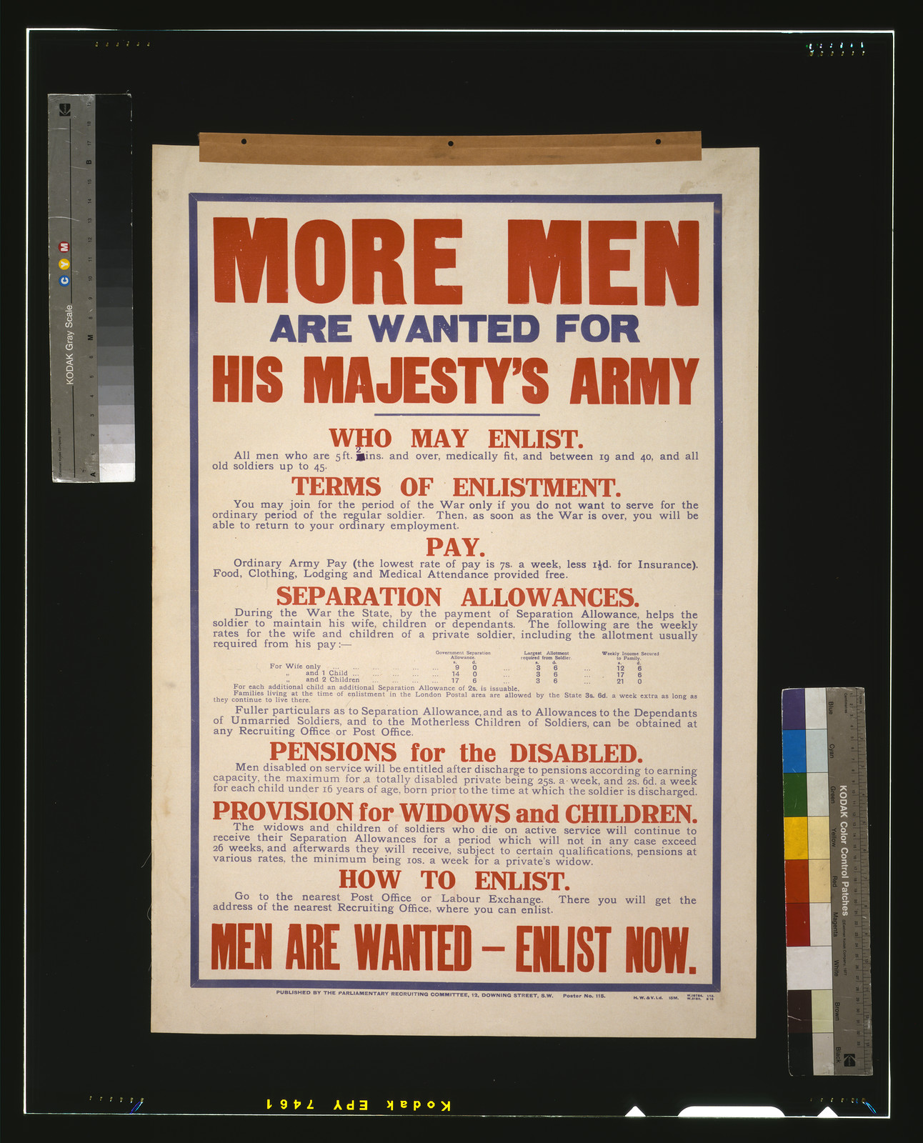 More men are wanted for his majesty's army [...] Men are wanted - enlist now / H.W. & V. Ld., London : Parliamentary Recruiting Committee, [1915] — vintage poster